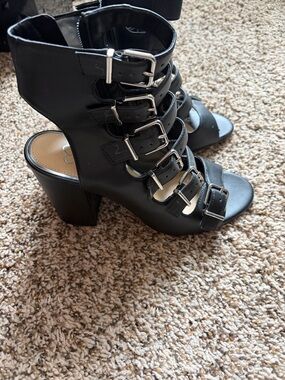 Jessica Simpson Black Multi-Buckle Block Heel Sandals